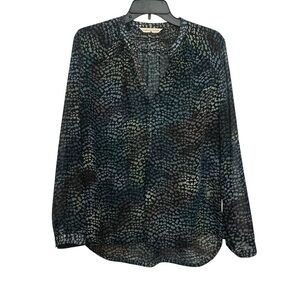 Rebecca Taylor Long Sleeve Popover Blouse Size 4 Kaleidoscope Print Hi Low Hem